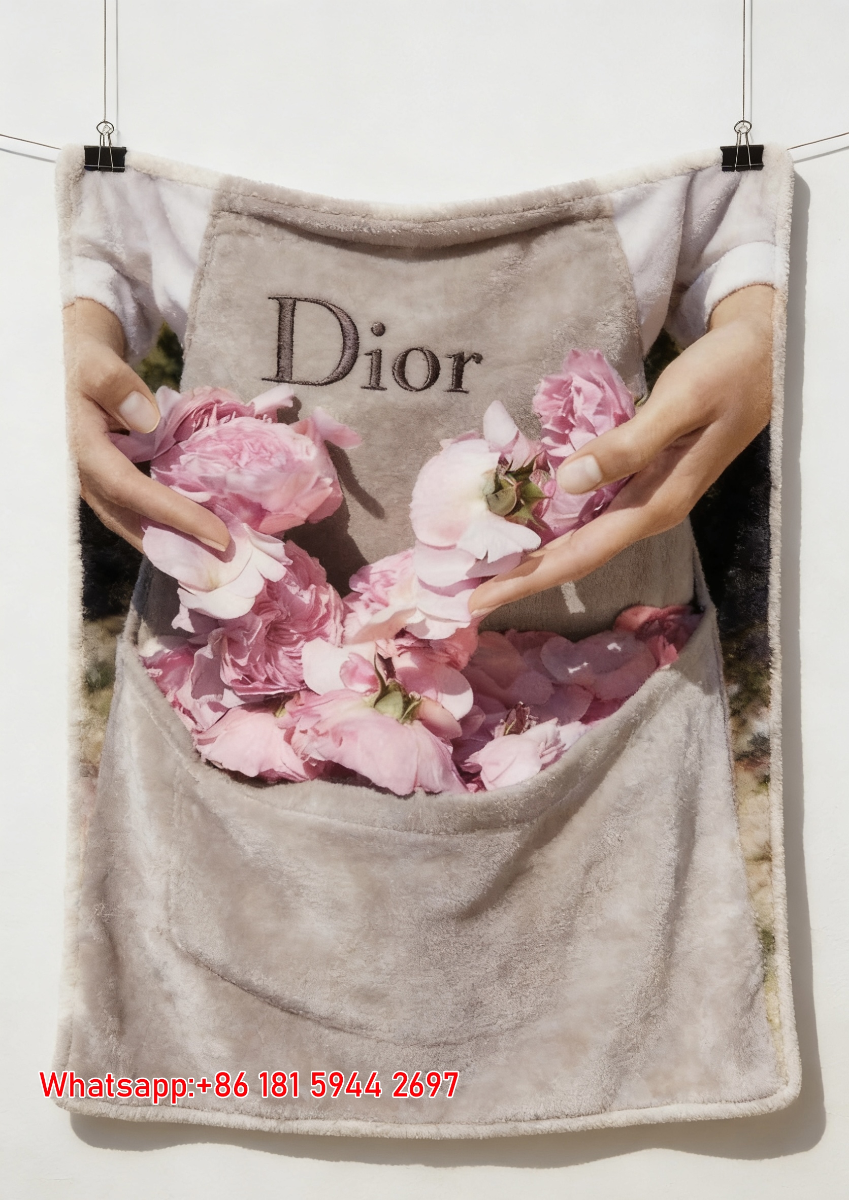 Dior Pink Rose Apron Flannel Sofa Throw Blanket D336